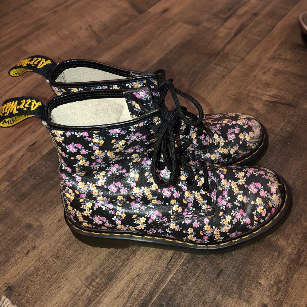 Dr. Martens Black Floral Combat Boots